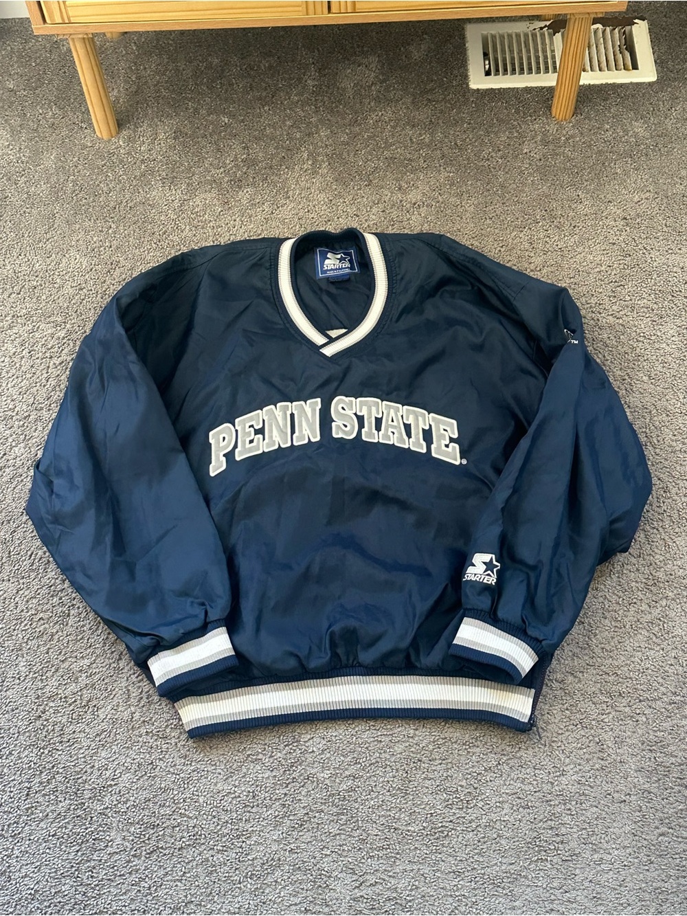 Vintage STARTER Penn State Navy Pullover Jacket with White Trim
